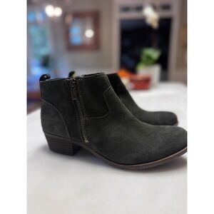 Lucky Brand Betwixt Olive Green Suede Leather ZipUp Ankle Booties Women Size 7.5